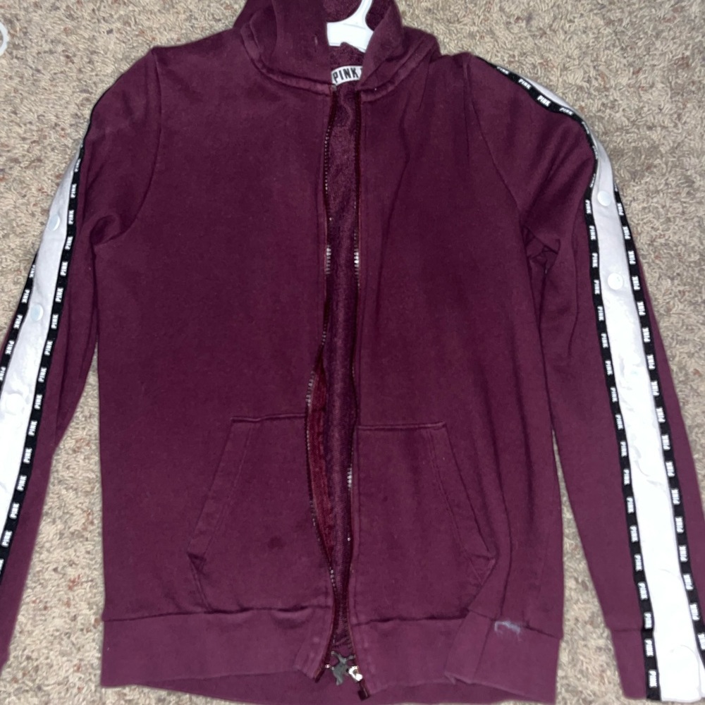 | PINK | burgundy and white jacket